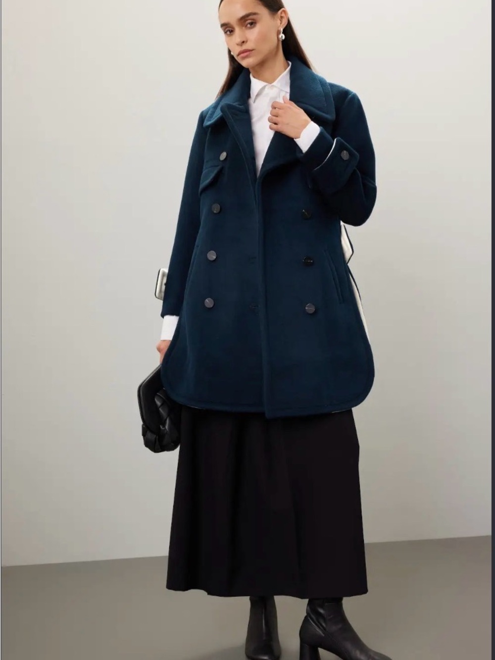 Women's Double-Breasted Wool Blend Coat - navy with white size 2- Eudon Choi